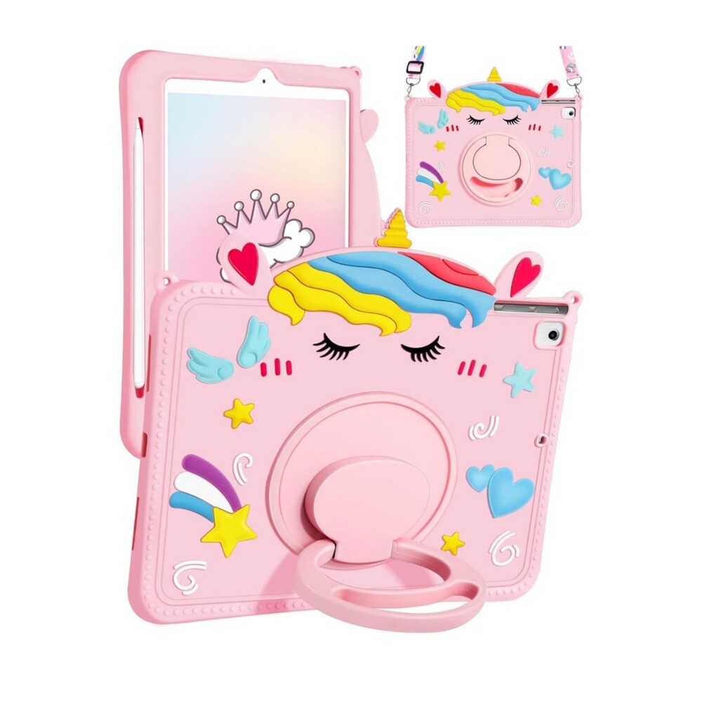 Girl Kid Unicorn Silicone Flat Case W Pen Holder For iPad 6th/5th Gen/Air 2